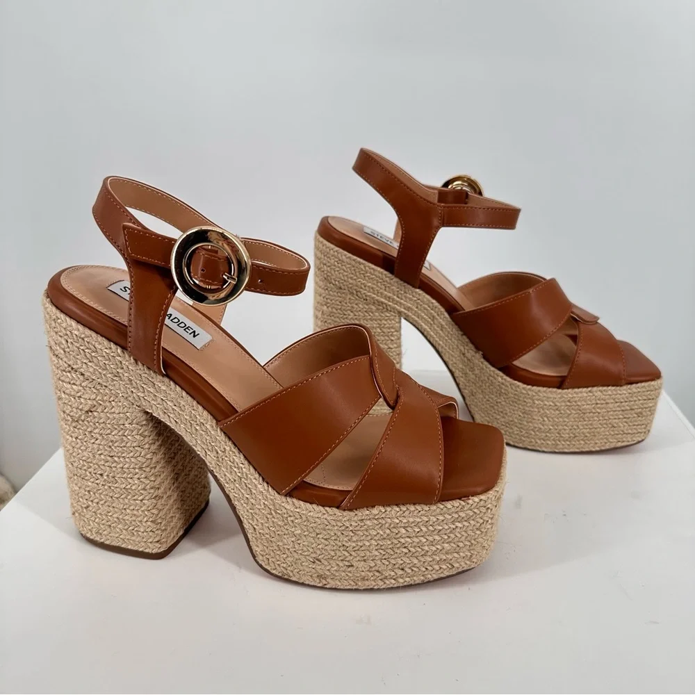 Steve Madden Matter Heeled Platform Sandals in Cognac size 10 New in Box